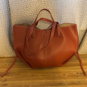 Basket Style Cyme Tote Bag with Short and Long Handles Red Clay